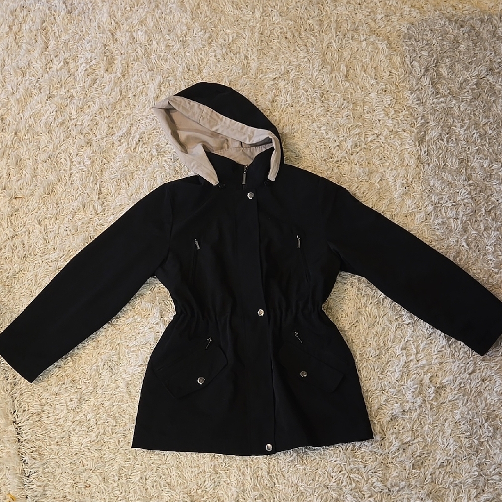 Black Hooded Jacket with Tan Lining (Womens Petite)